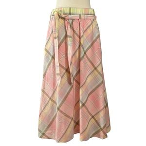 Talbots Pastel Plaid Midi Skirt Womens Size S Cotton Preppy Soft Girl Classic